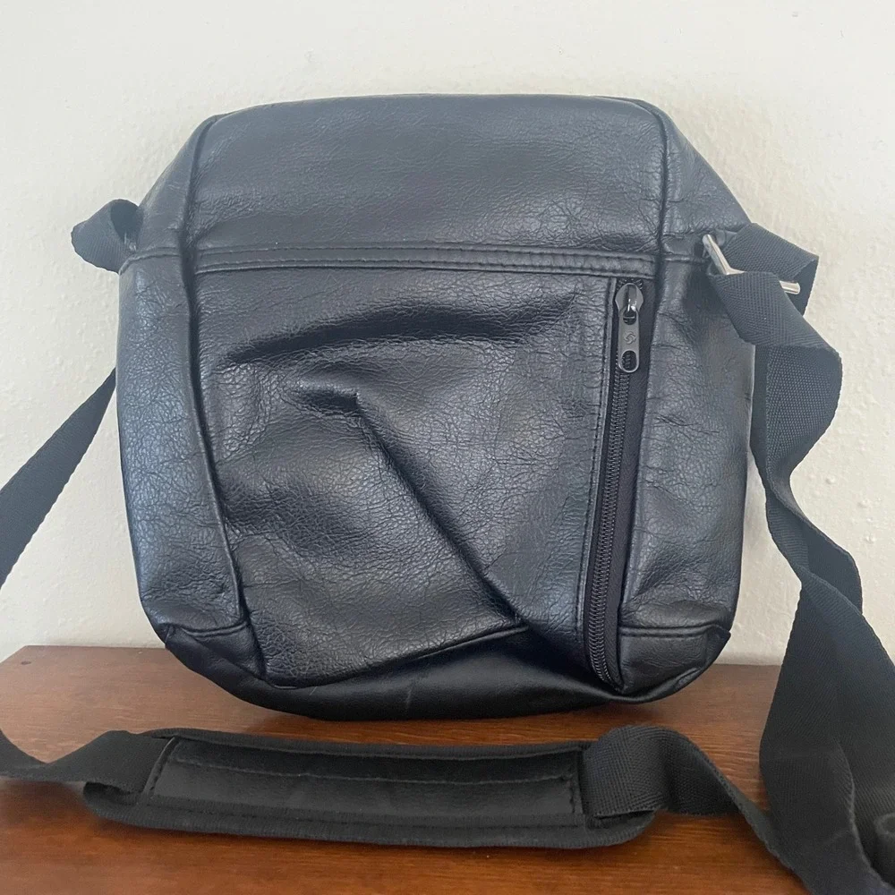 Vtg‎ Samsonite Crossbody Purse Bag Travel Faux Leather Black Adjustable
